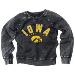 Wes And Willy Girls' Iowa Hawkeyes Washed Crewneck Black