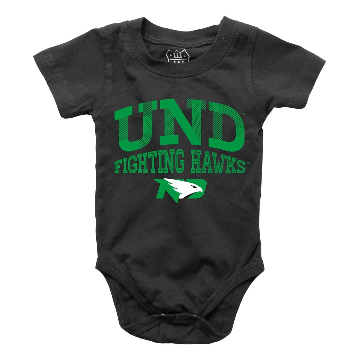 Wes And Willy Infant North Dakota Fighting Hawks Zazu Onesie Black 4 Wes And Willy Infant North Dakota Fighting Hawks Zazu Onesie Black - Image 2