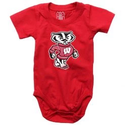 Wes And Willy Infant Wisconsin Badgers Rafiki Badger Logo Onesie Red