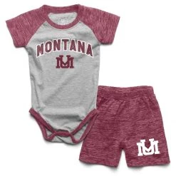 Wes And Willy Infant Montana Grizzlies Hiro Onesie/Short Set Maroon