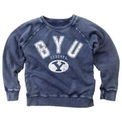 Wes And Willy Girls' BYU Cougars Washed Crewneck Navy