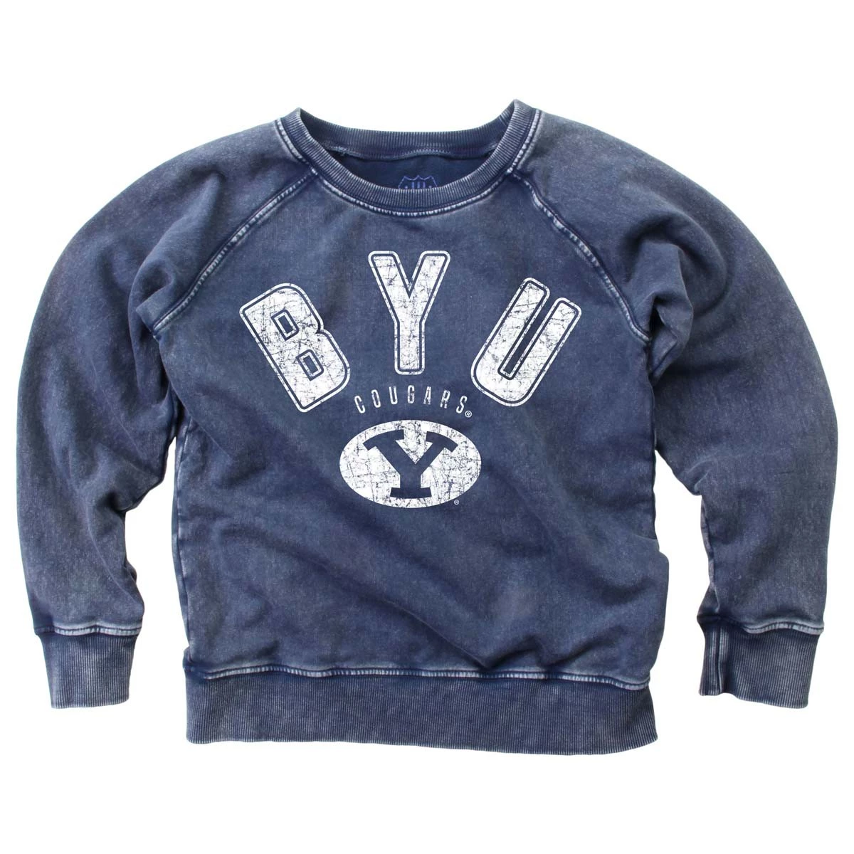 Wes And Willy Girls' BYU Cougars Washed Crewneck Navy 3 Wes And Willy Girls' BYU Cougars Washed Crewneck Navy