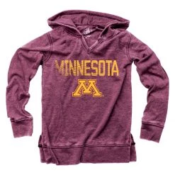 Wes And Willy Kids' Minnesota Golden Gophers Burnout Logo Hoodie Wine