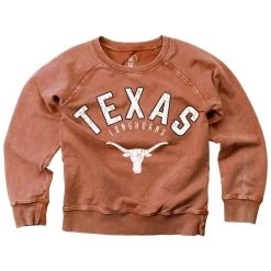 Wes And Willy Girls' Texas Longhorns Washed Crewneck Orange